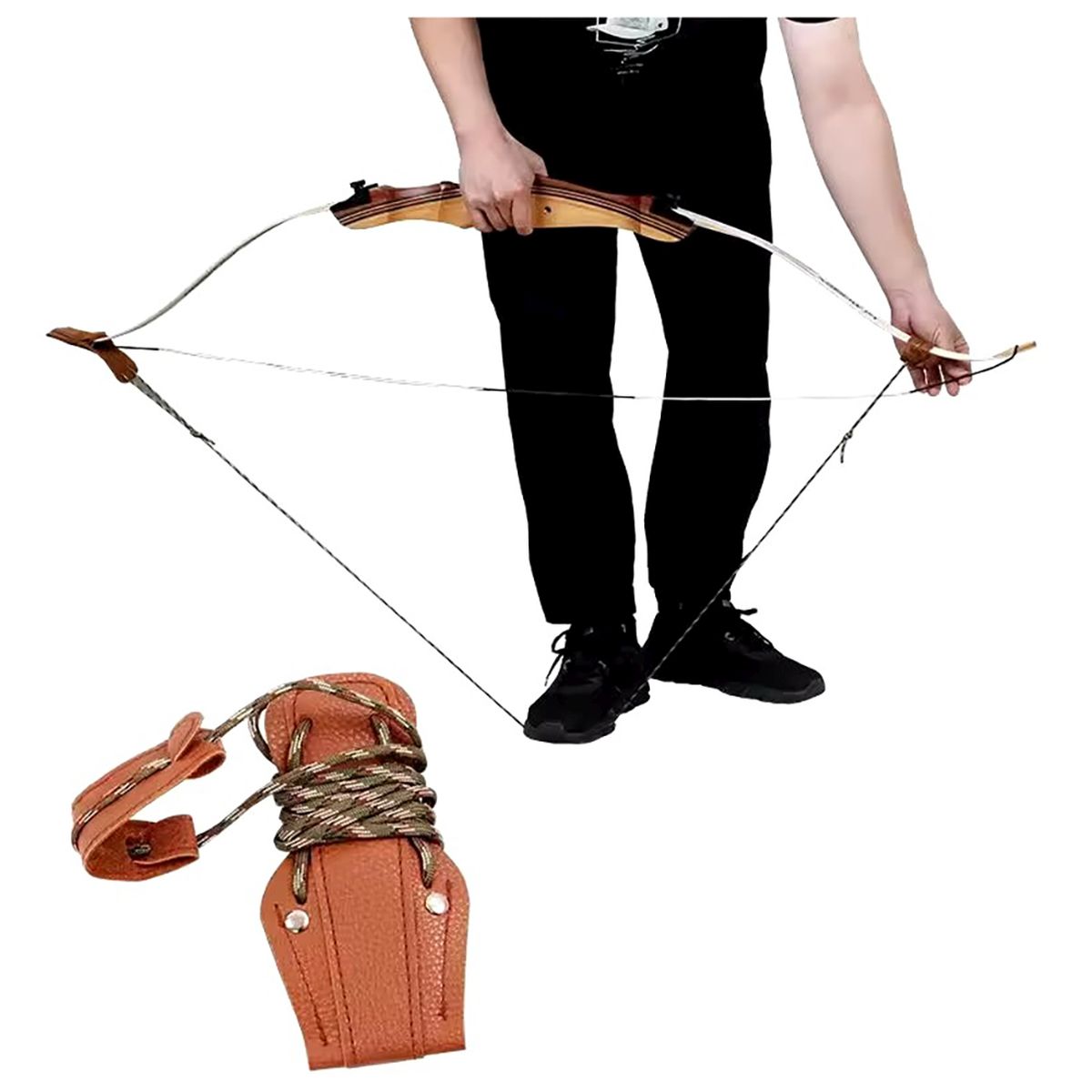 Napinacz łuku do zakładania cięciwy naciągania skórzany