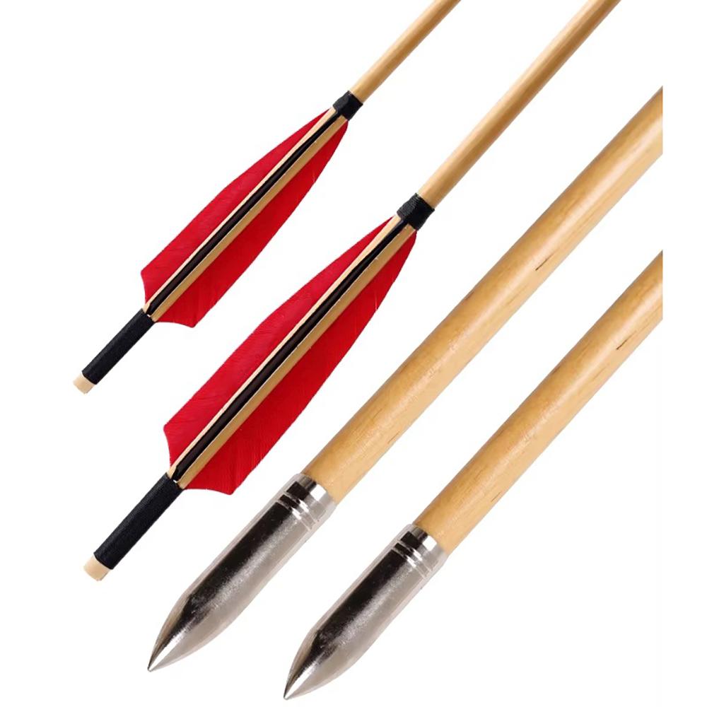 Strzała do łuku drewniana z naturalnymi piórami 8 mm 31,5" - obrazek 2