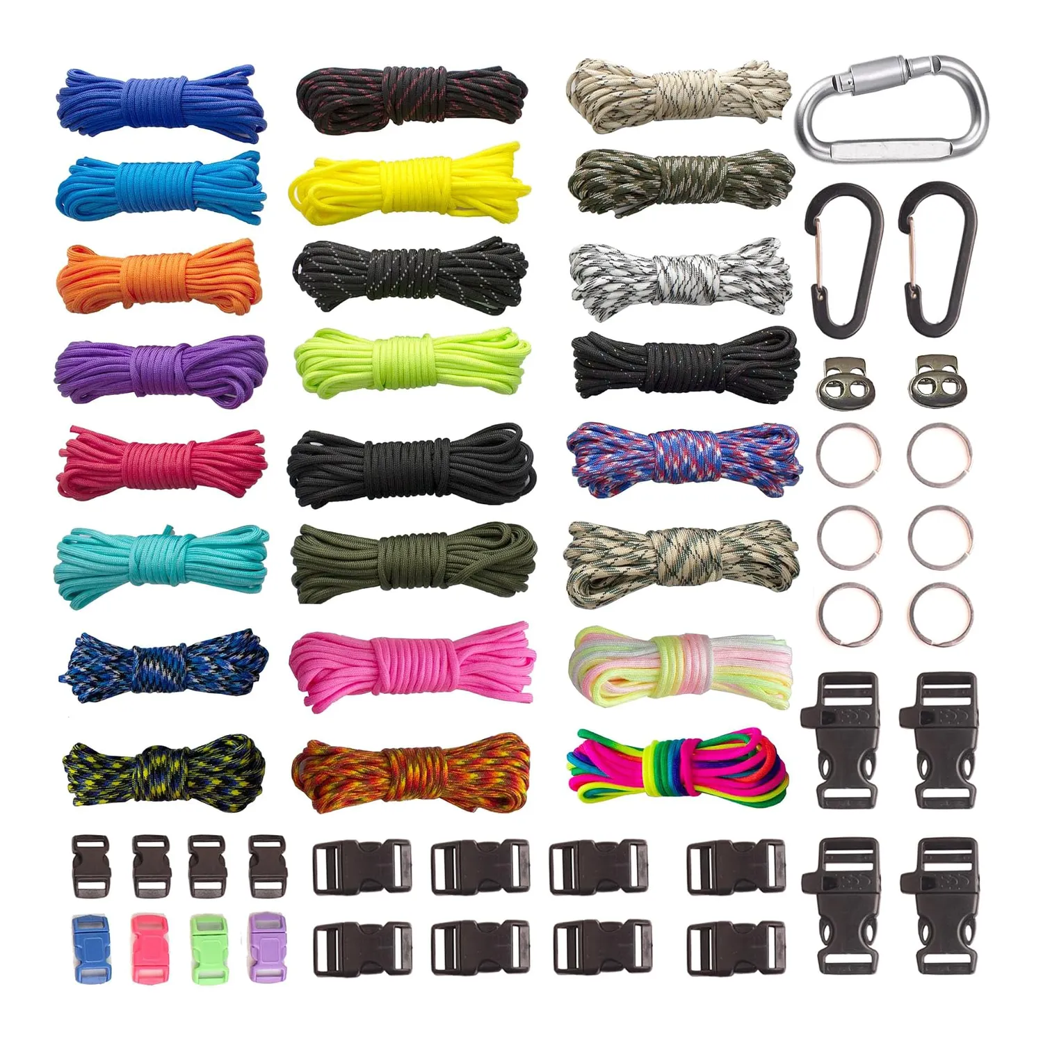 Linka Paracord 550 Zestaw z Klamrami Karabińczykami 24x6 m