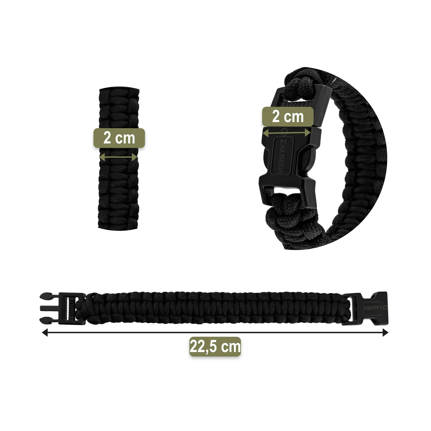 Bransoletka Survivalowa Paracord 550 z Klamrą Czarna - obrazek 5